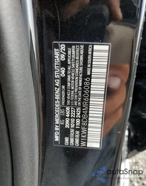 2021 Mercedes-Benz C 300 из США, поврежденный, VIN W1KWF8DB4MR606086